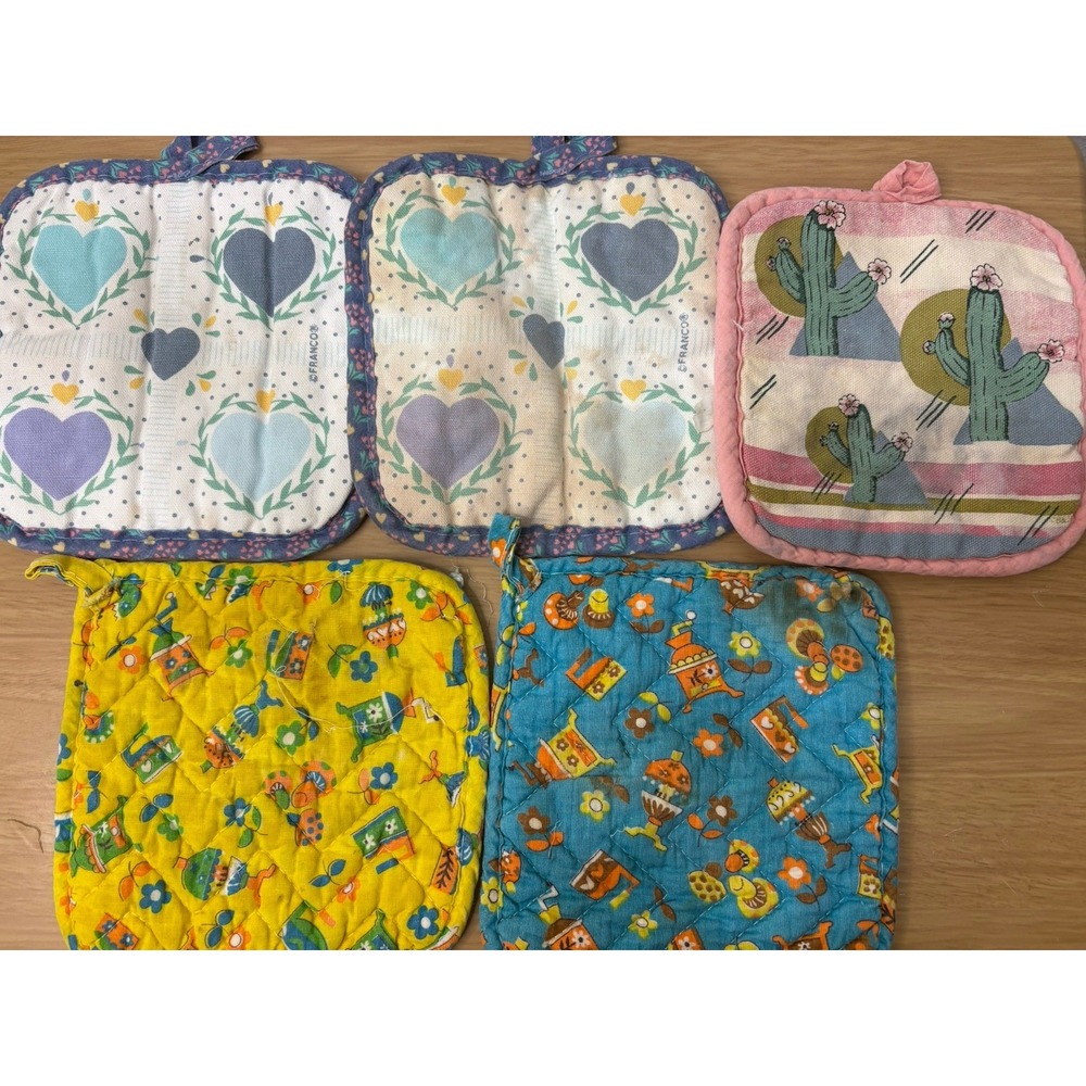Vintage Pot Holders Hot Pads Lot of 5 Kitchen MCM Kitsch Cottage Southwestern
